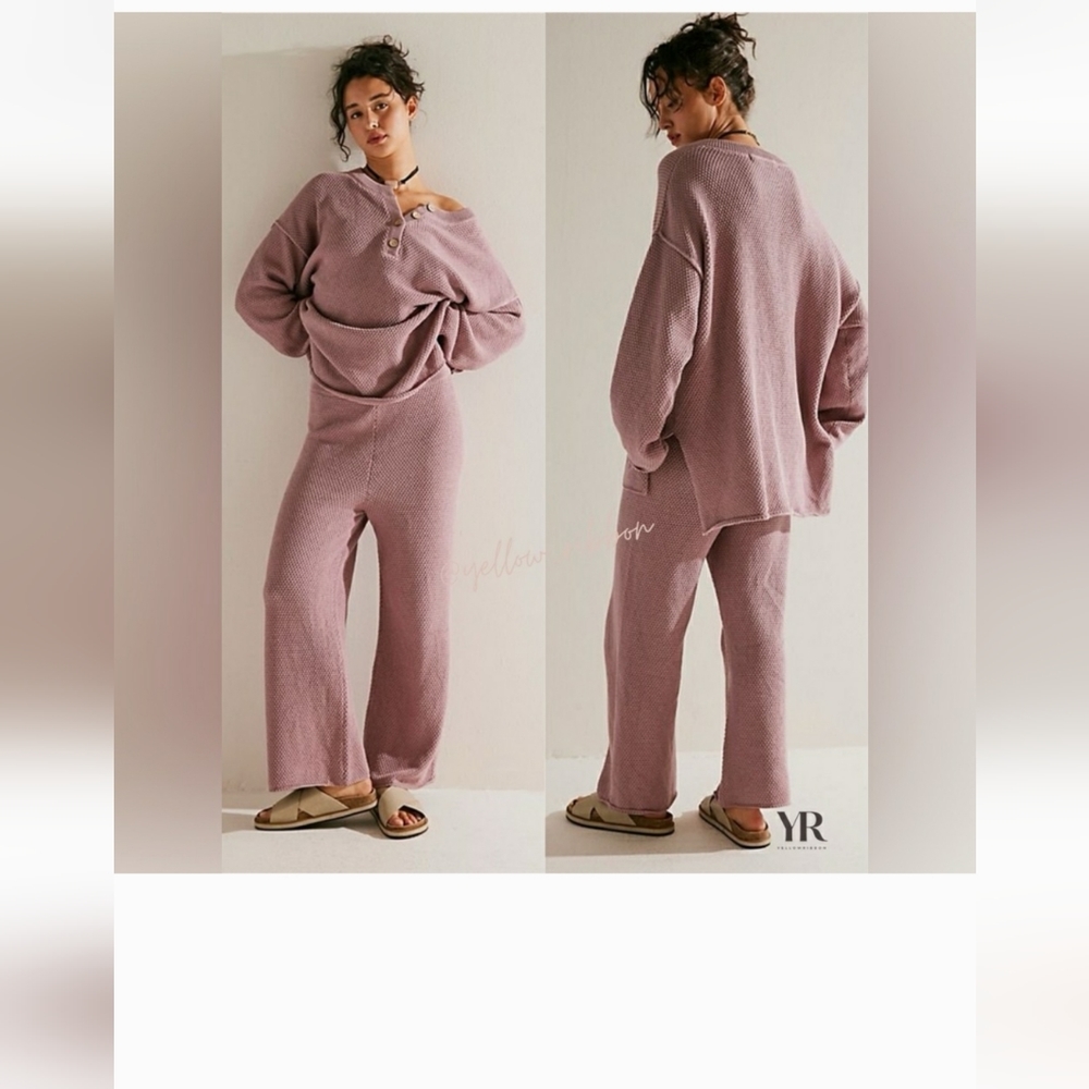 Free People Beach Size L Hailee Sweater Pant Texturized Pink Beach Pants Only - Picture 5 of 12